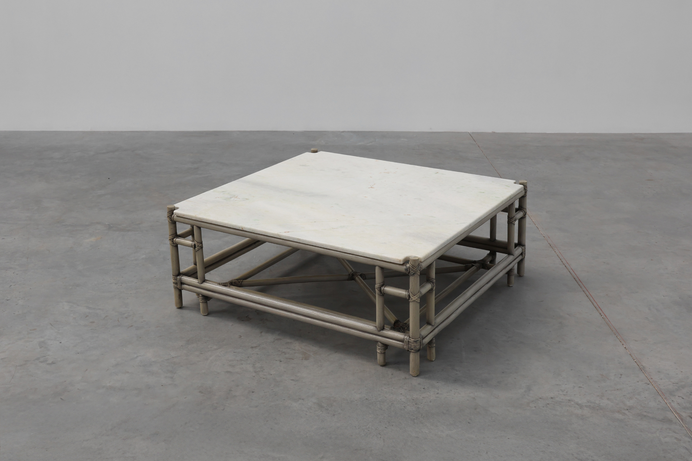 Large Wicker “Attila” Series Coffee Table with marble top by Gasparucci Italythumbnail